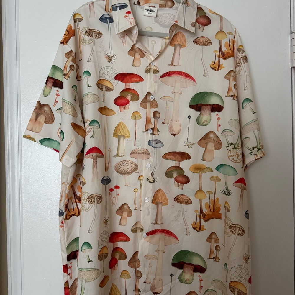 Mushroom Print Men’s Shirt, 2XL